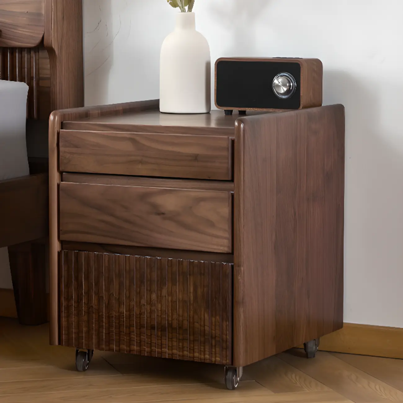 Brown Modern 3-drawer Solid Wood Bedside Nightstand Image - 3 | homeyfad