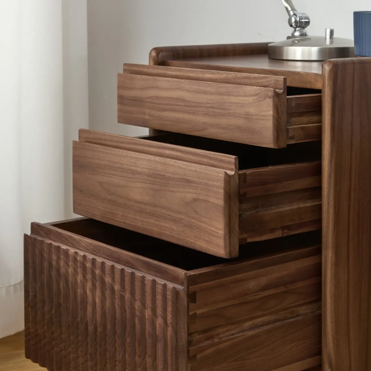 Brown Modern 3-drawer Solid Wood Bedside Nightstand Image - 7 | homeyfad