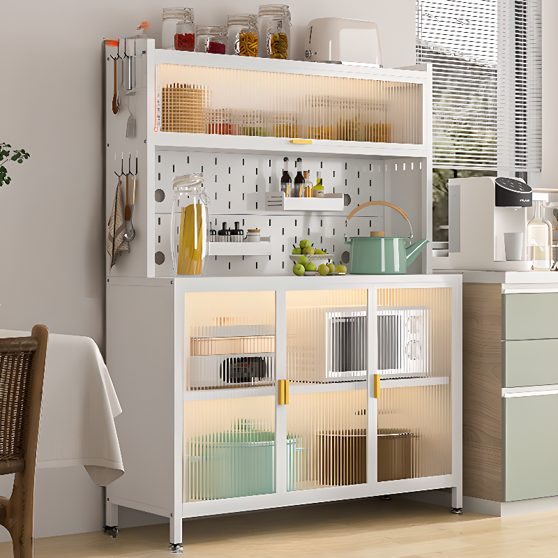 Modern Steel Multi-Shelf Sideboard with Pegboard Back | homeyfad