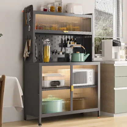 Modern Steel Multi-Shelf Sideboard with Pegboard Back Image - 7