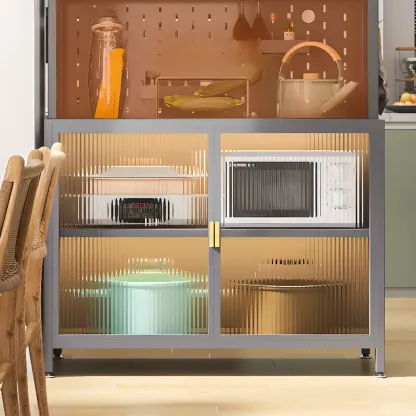 Modern Steel Multi-Shelf Sideboard with Pegboard Back Image - 13