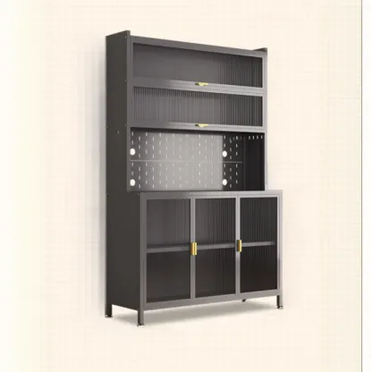 Modern Steel Multi-Shelf Sideboard with Pegboard Back Image - 17