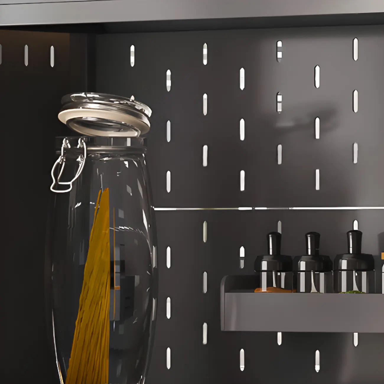 Modern Steel Multi-Shelf Sideboard with Pegboard Back Image - 10 | homeyfad