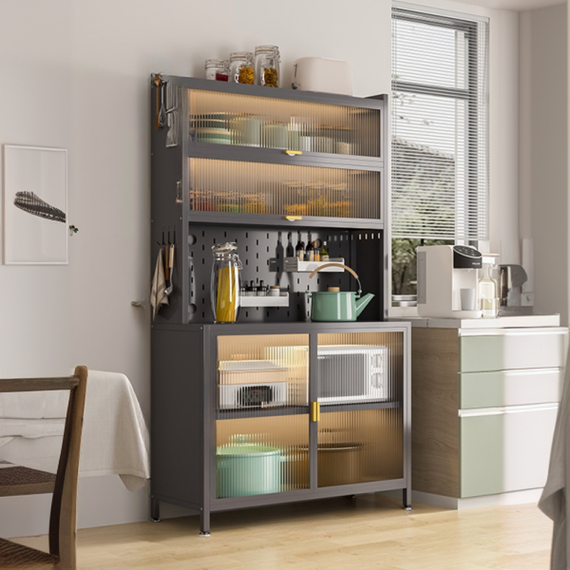 Modern Steel Multi-Shelf Sideboard with Pegboard Back | homeyfad
