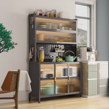 Modern Steel Multi-Shelf Sideboard with Pegboard Back