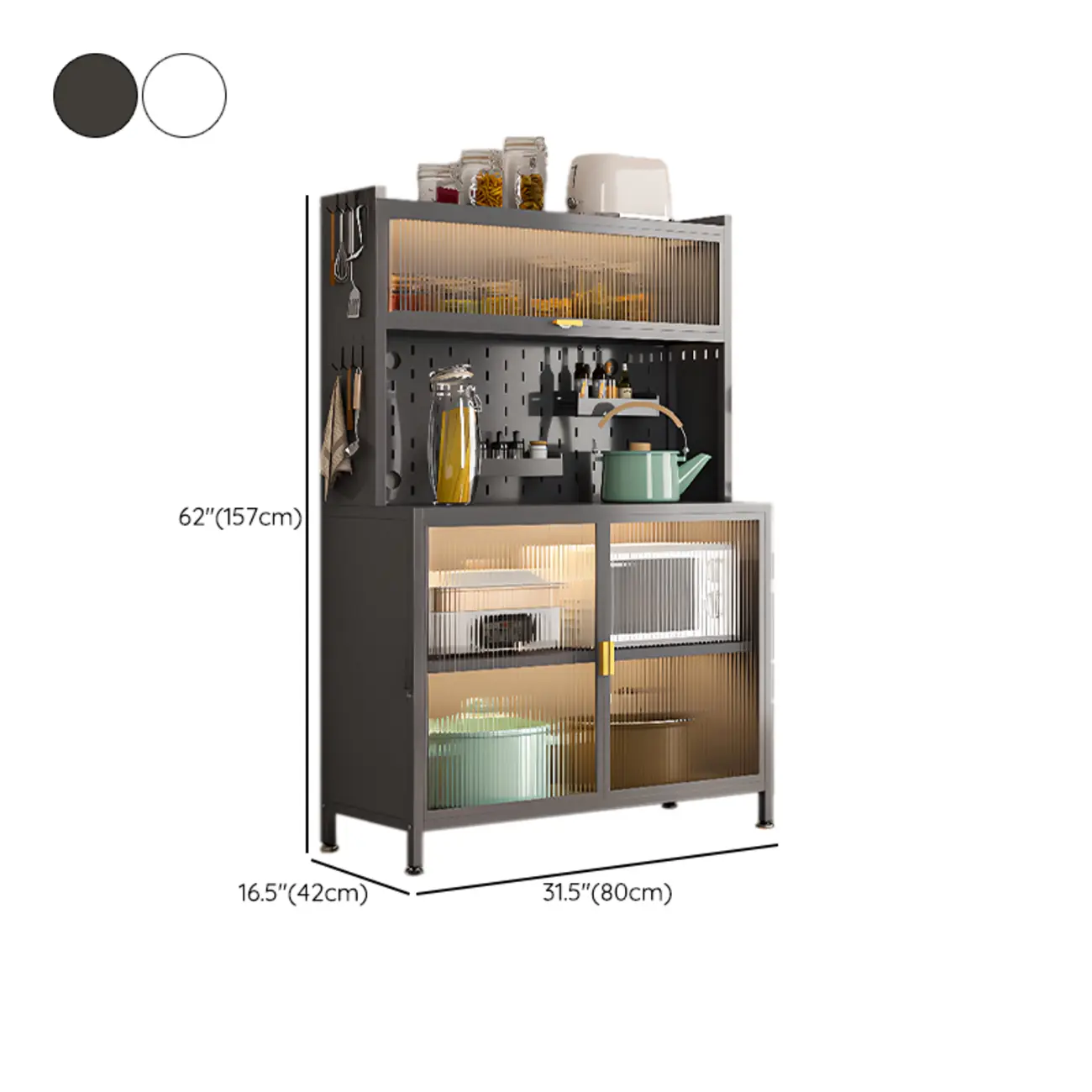 Modern Steel Multi-Shelf Sideboard with Pegboard Back Image - 20 | homeyfad