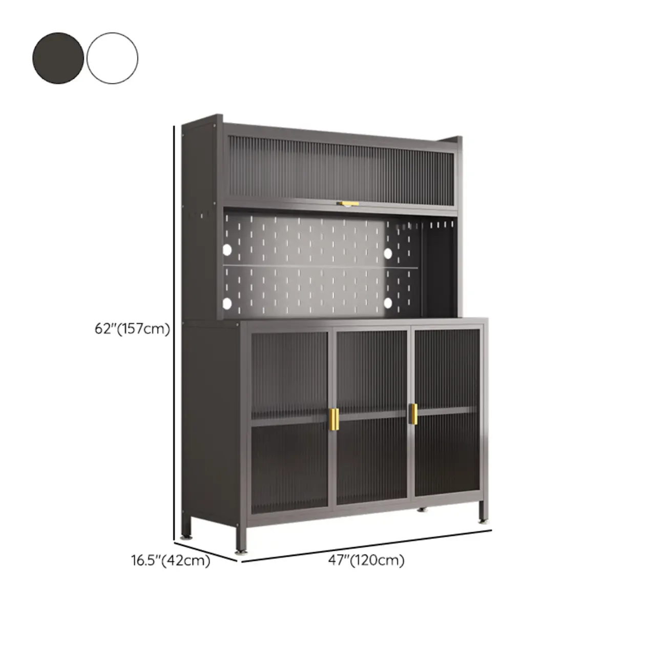 Modern Steel Multi-Shelf Sideboard with Pegboard Back Image - 23