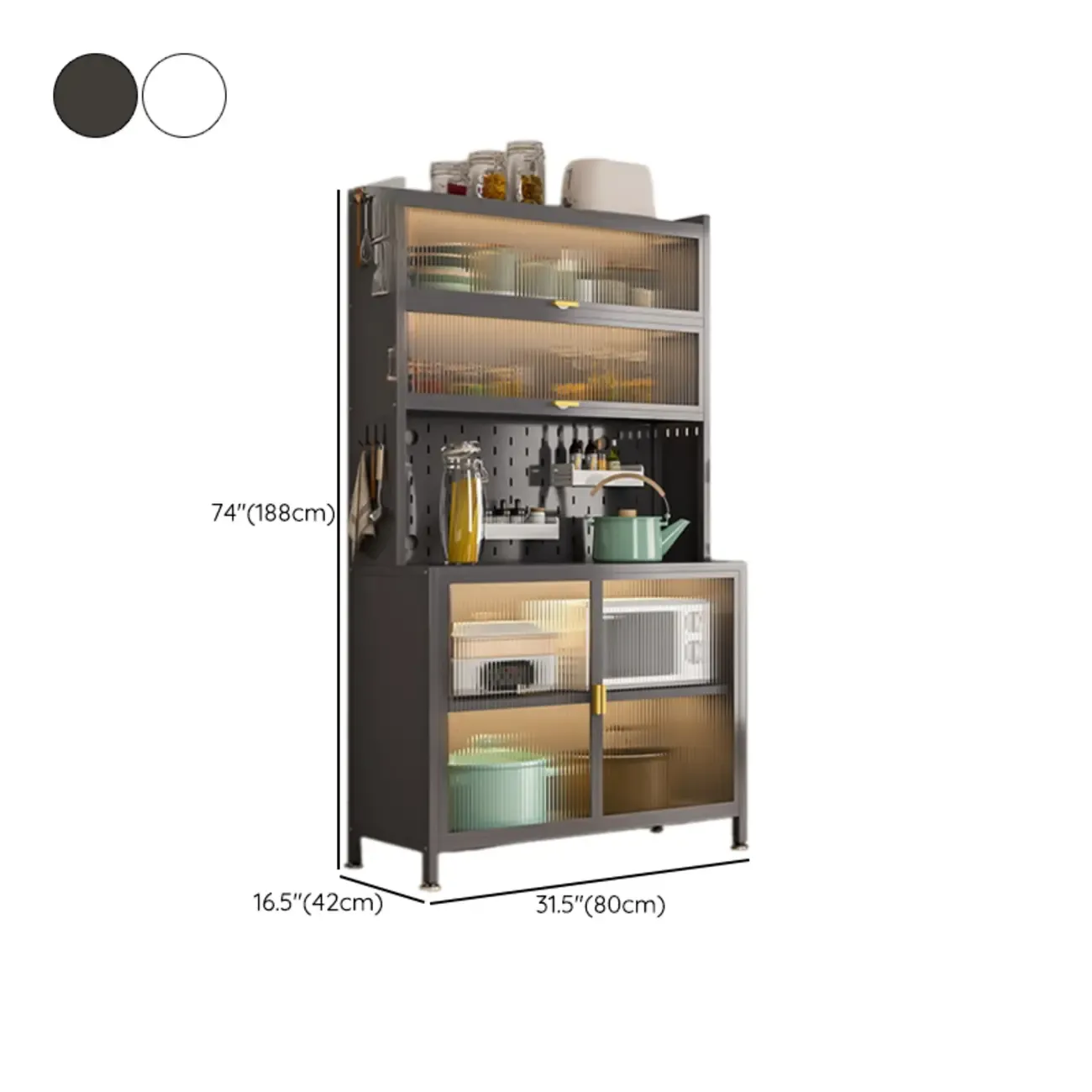 Modern Steel Multi-Shelf Sideboard with Pegboard Back Image - 26