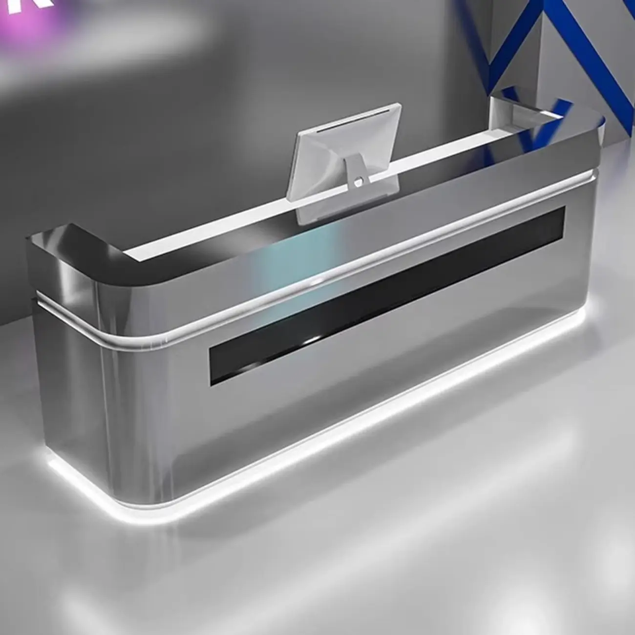 Sleek Modern Glossy Wood Hutch Reception Desk with Light Image - 1 | homeyfad