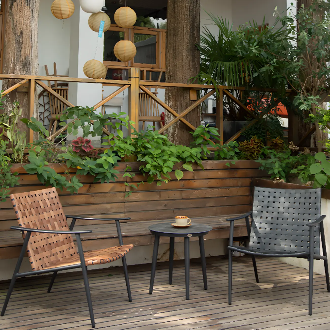 Tropical Woven Leather Outdoor Dining Armchairs Image - 1 | homeyfad