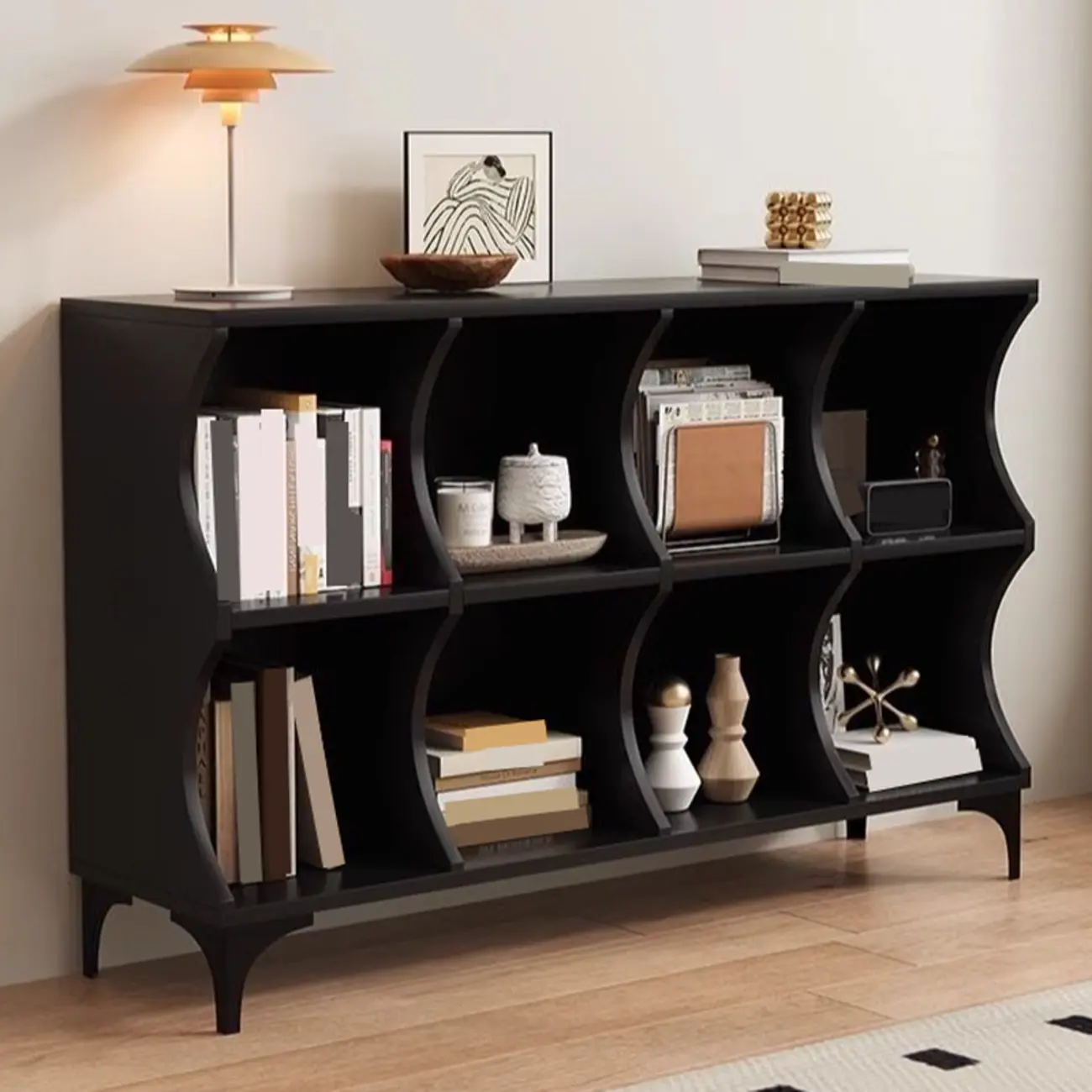 Modern Black Wooden 2-Tier Modular Cube Bookcase | homeyfad