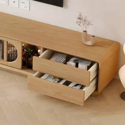 Modern Wood TV Stand with 4 Drawers & Cabinets Image - 3