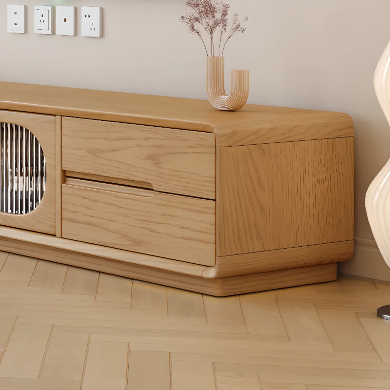 Modern Wood TV Stand with 4 Drawers & Cabinets Image - 4 | homeyfad