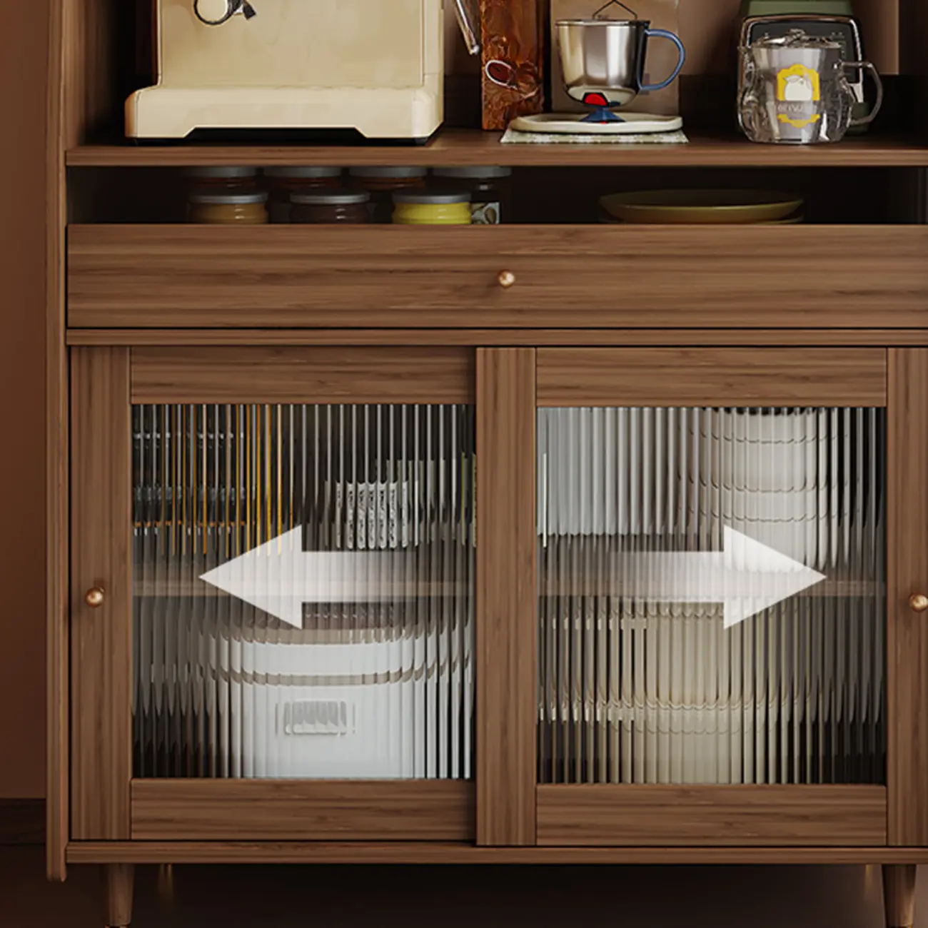 Modish Brown Wood Narrow Sideboard with Glass Doors Image - 2 | homeyfad