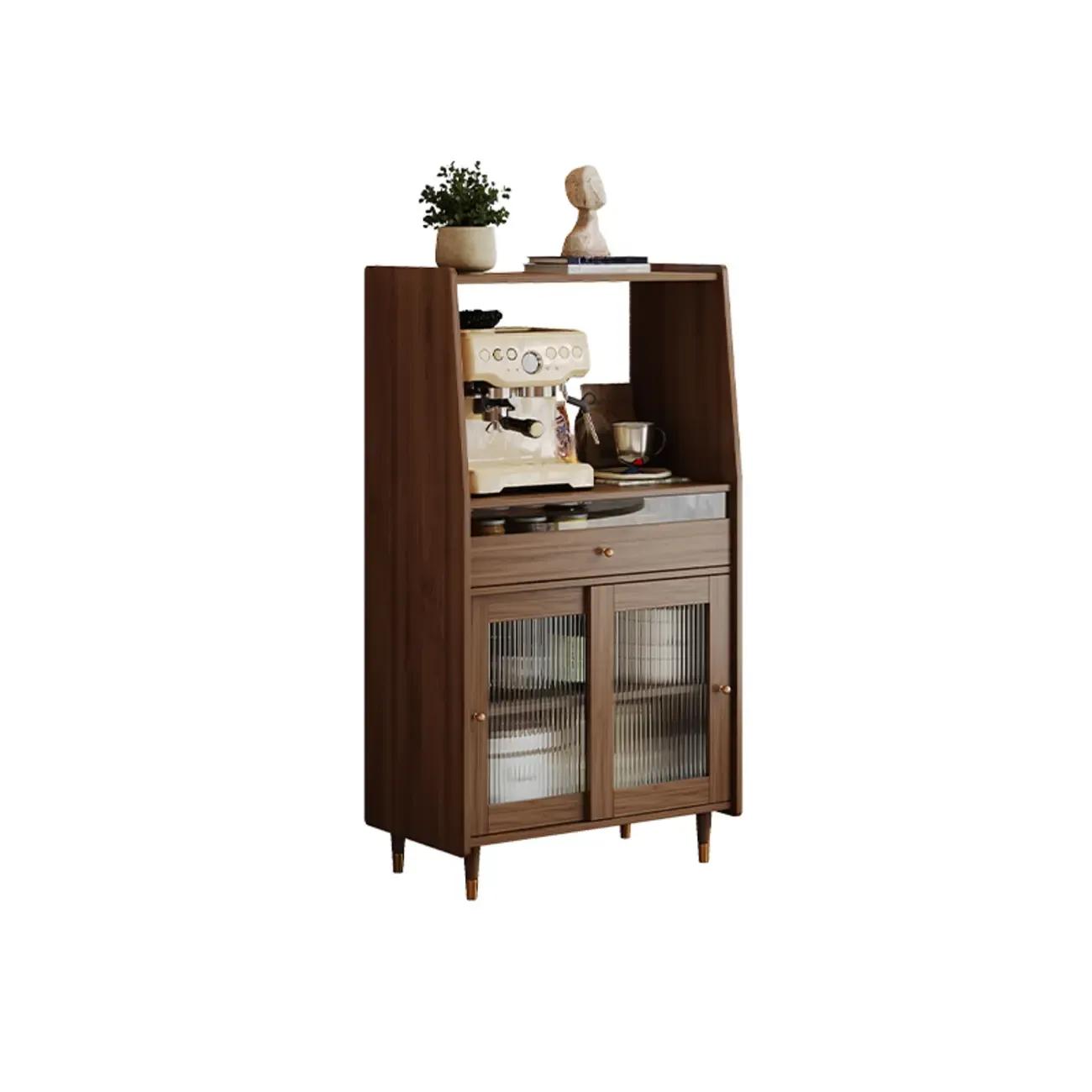 Mid-Century Modern Walnut Wood Narrow Sideboard Cabinet | HomeyFad