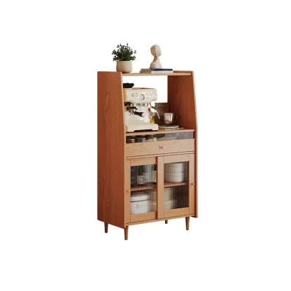 Modish Brown Wood Narrow Sideboard with Glass Doors Image - 13