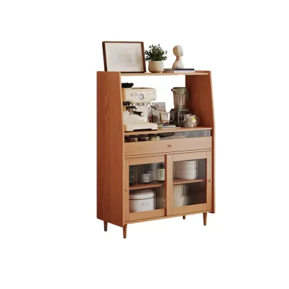 Modish Brown Wood Narrow Sideboard with Glass Doors Image - 14