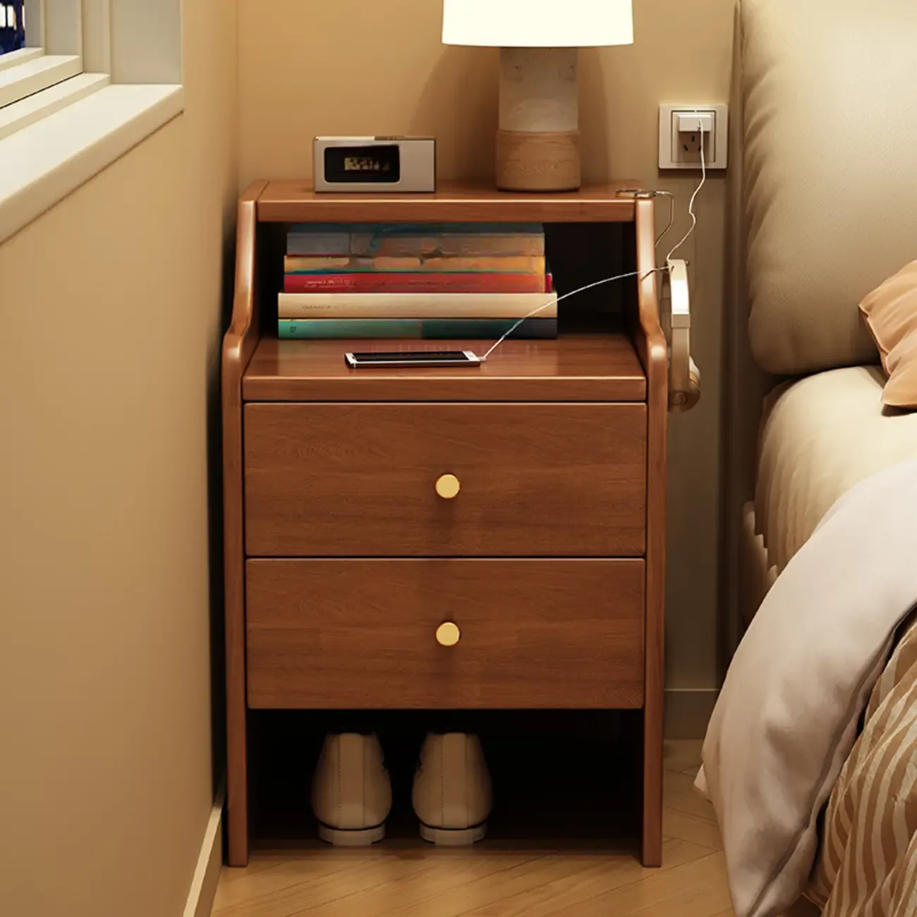 Classic Premium Wood 2 Drawers  Bedside Cabinet Nightstand Image - 2