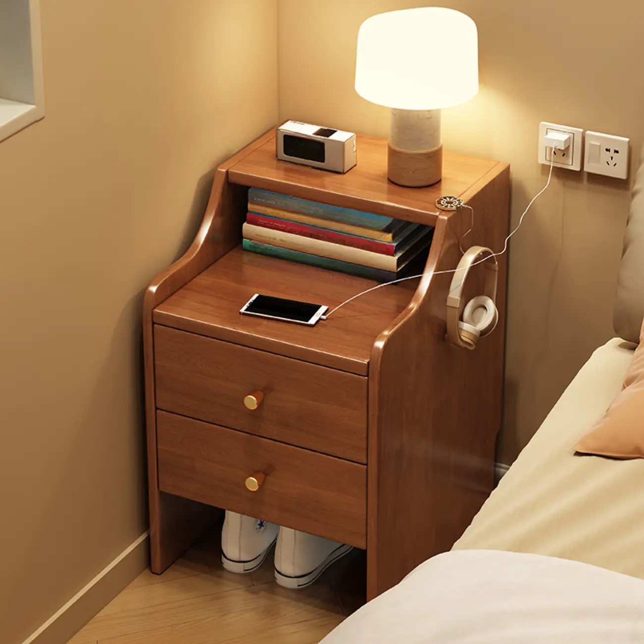 Classic Premium Wood 2 Drawers  Bedside Cabinet Nightstand Image - 3 | homeyfad