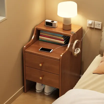 Classic Premium Wood 2 Drawers  Bedside Cabinet Nightstand Image - 3