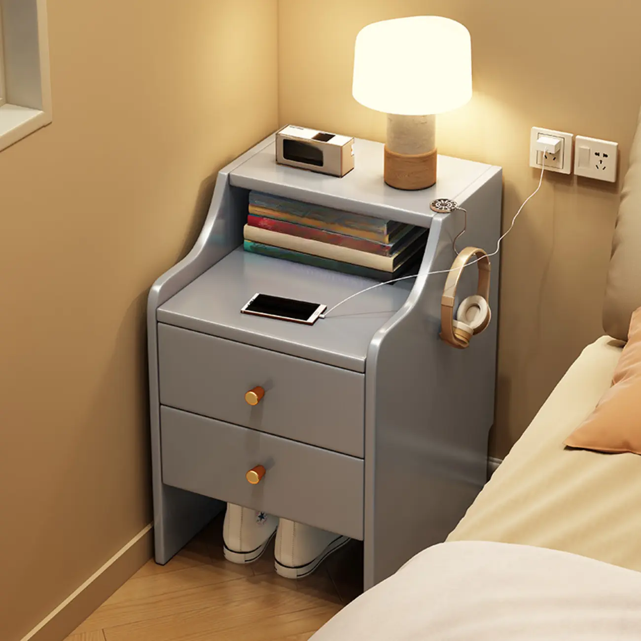 Classic Premium Wood 2 Drawers  Bedside Cabinet Nightstand Image - 6 | homeyfad