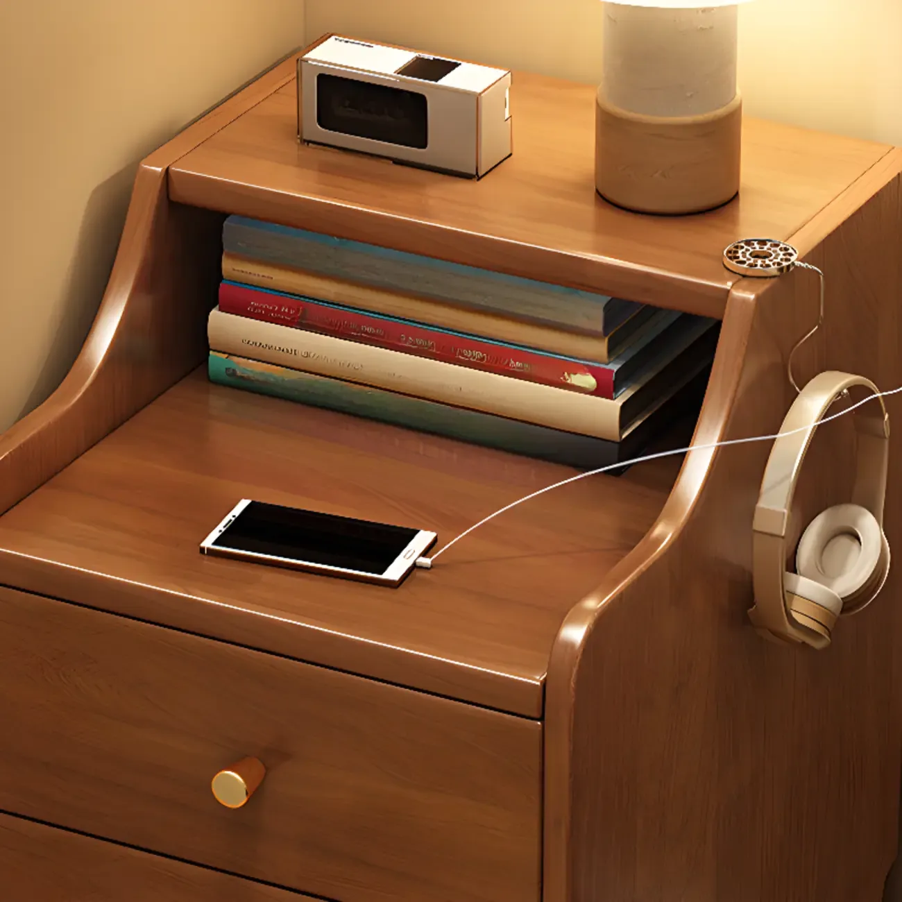 Classic Premium Wood 2 Drawers  Bedside Cabinet Nightstand Image - 8