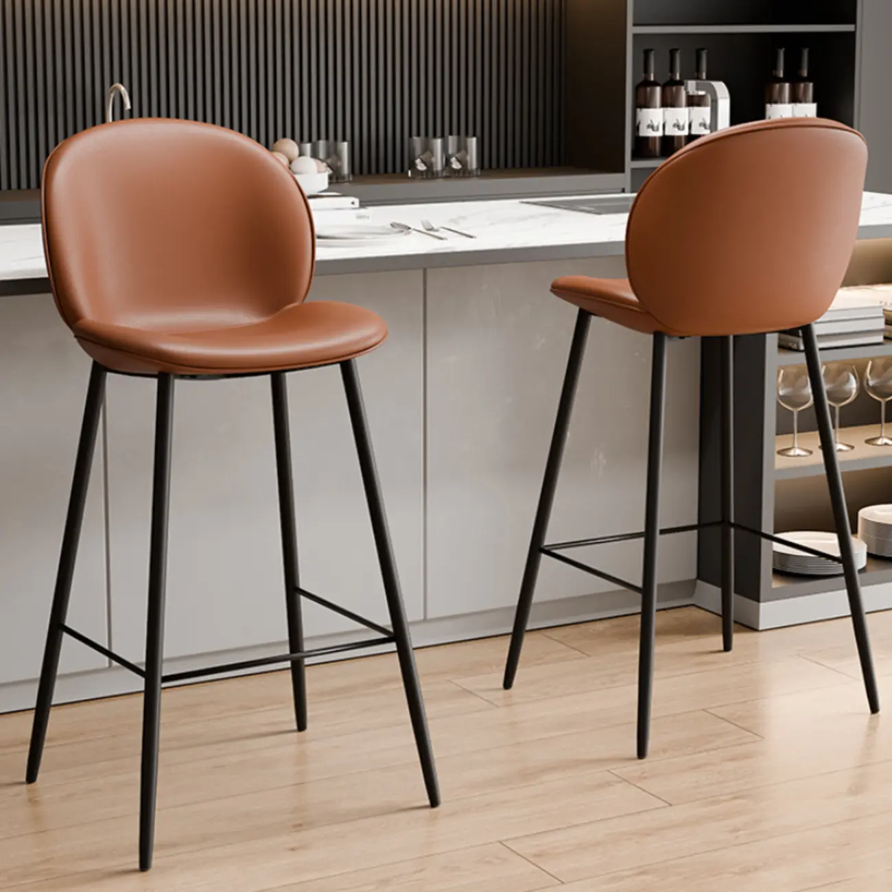 Mid-century Modern Bucket Upholstered Bar Stools Image - 2 | homeyfad