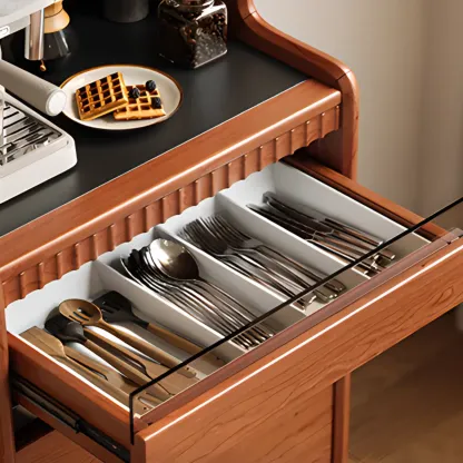 Narrow Brown Marble Countertop Wooden Display Buffet Image - 4