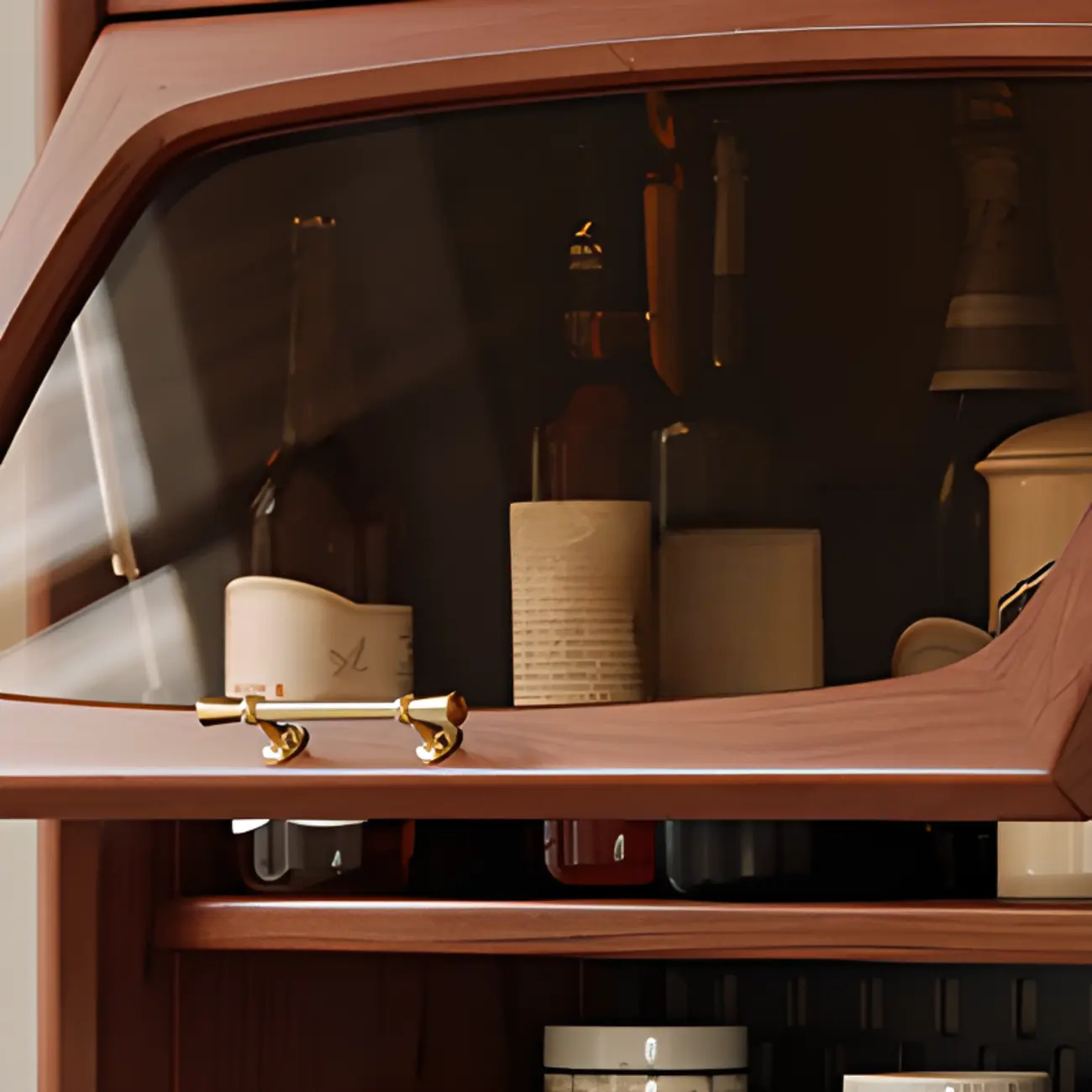 Narrow Brown Marble Countertop Wooden Display Buffet Image - 5 | homeyfad