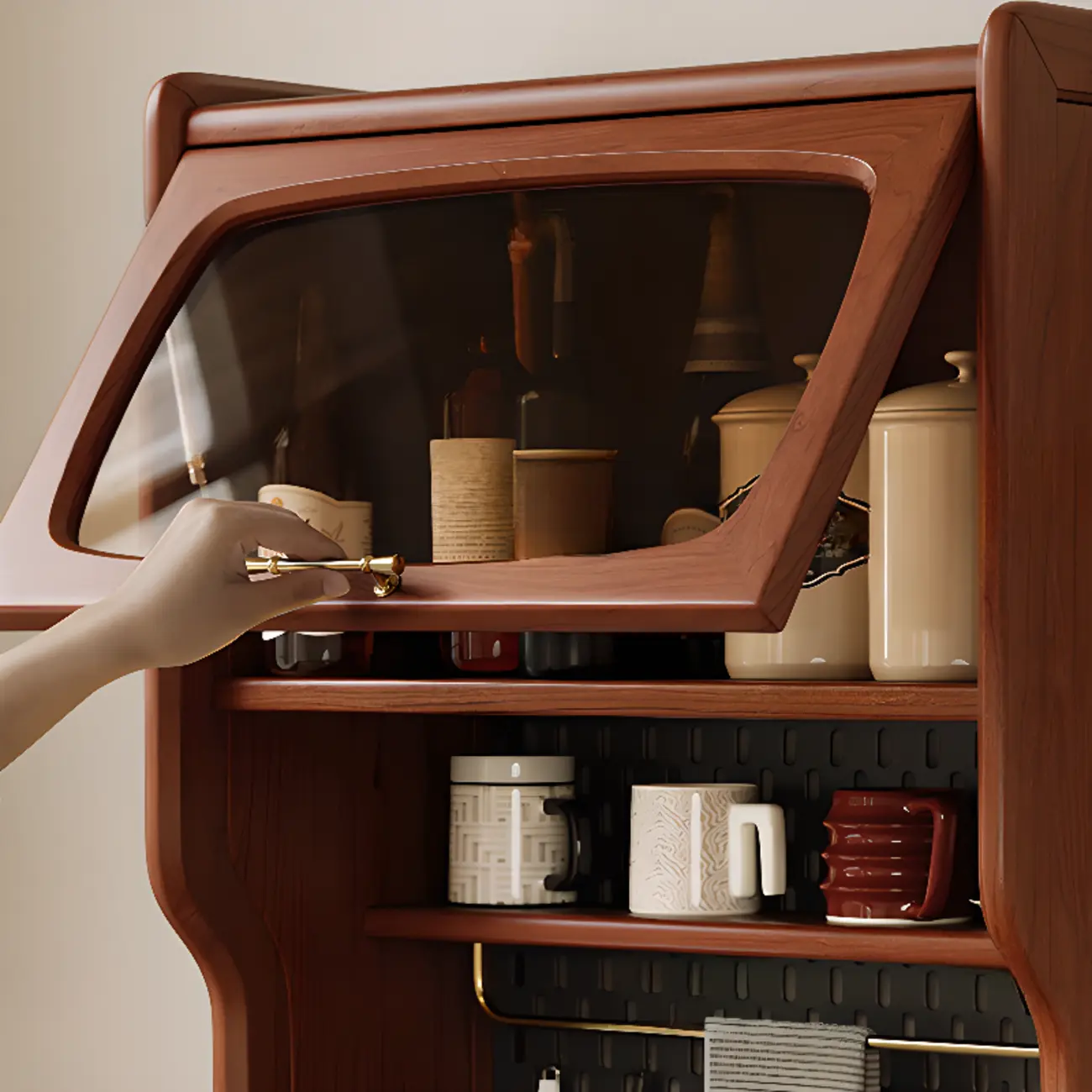 Narrow Brown Marble Countertop Wooden Display Buffet Image - 9 | homeyfad