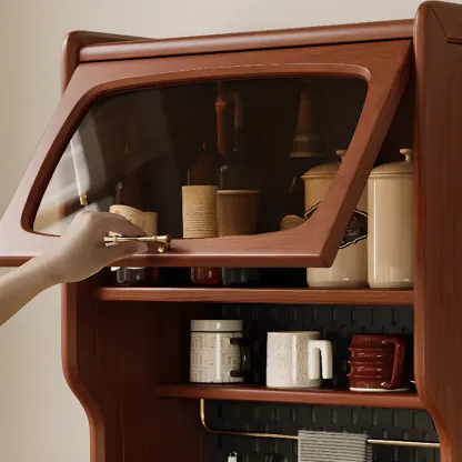 Narrow Brown Marble Countertop Wooden Display Buffet Image - 9