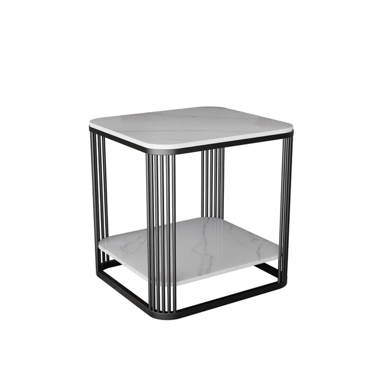 Sleek Square Stone Top Metal Frame Side Table in White/Black Image - 6 | homeyfad