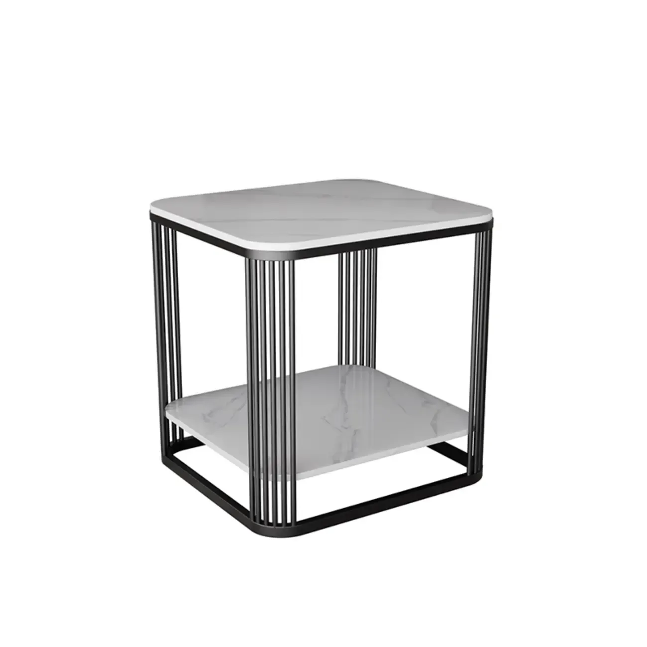 Sleek Square Stone Top Metal Frame Side Table in White/Black Image - 6