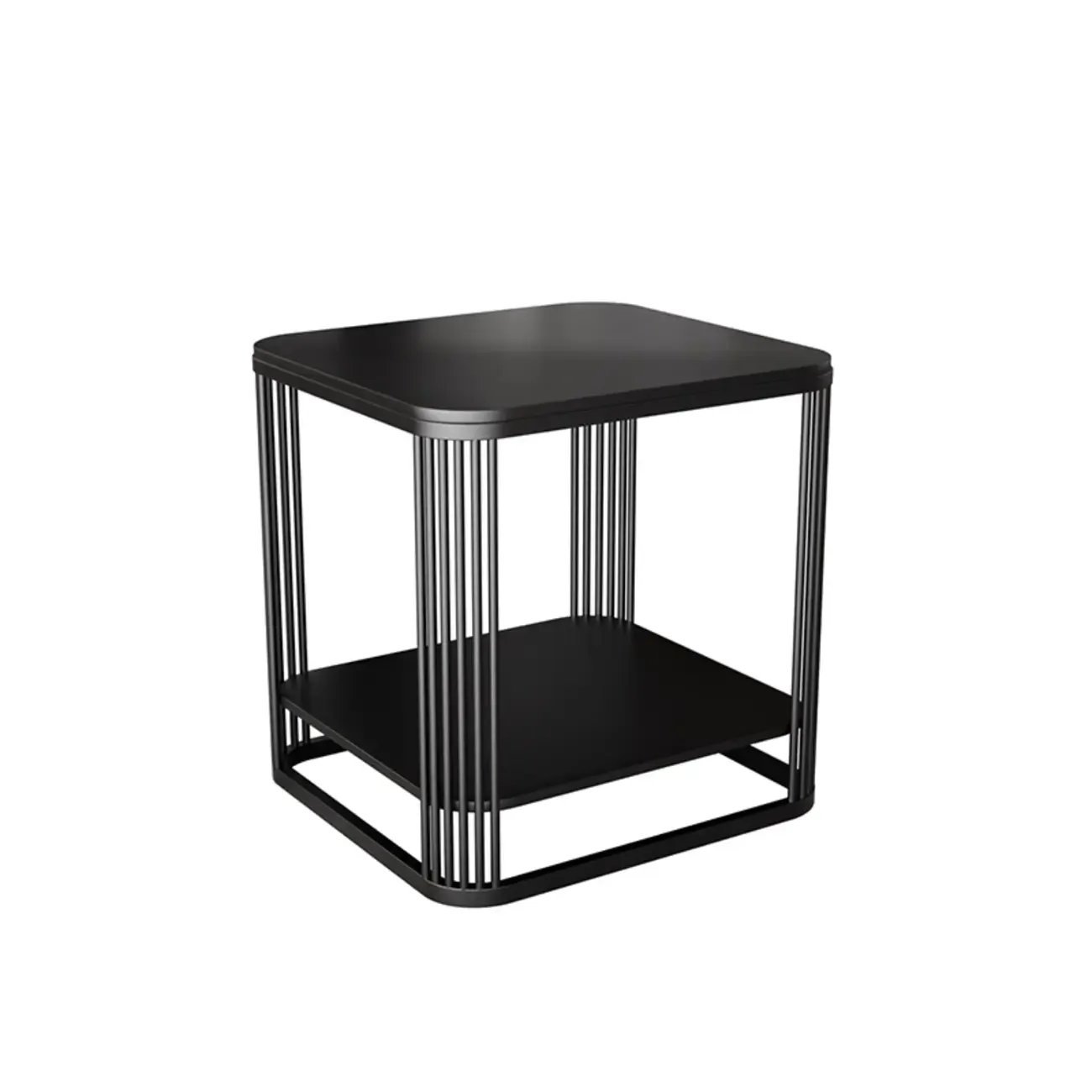 Sleek Square Stone Top Metal Frame Side Table in White/Black Image - 7