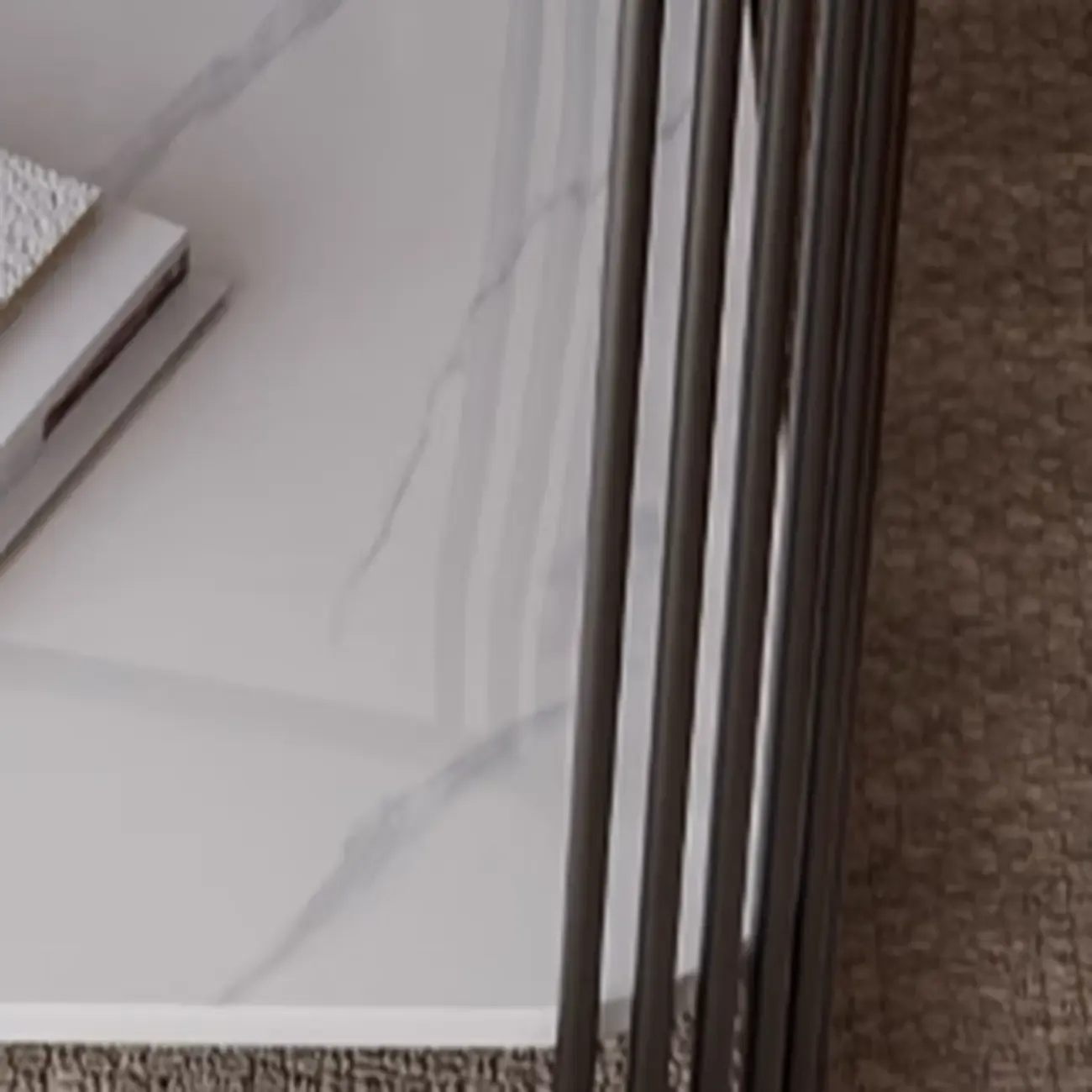 Sleek Square Stone Top Metal Frame Side Table in White/Black Image - 5