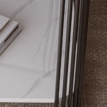 Sleek Square Stone Top Metal Frame Side Table in White/Black Image - 5