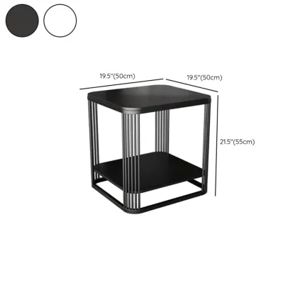Sleek Square Stone Top Metal Frame Side Table in White/Black Image - 9