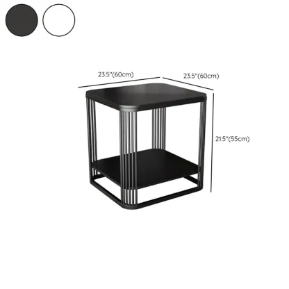 Sleek Square Stone Top Metal Frame Side Table in White/Black Image - 10