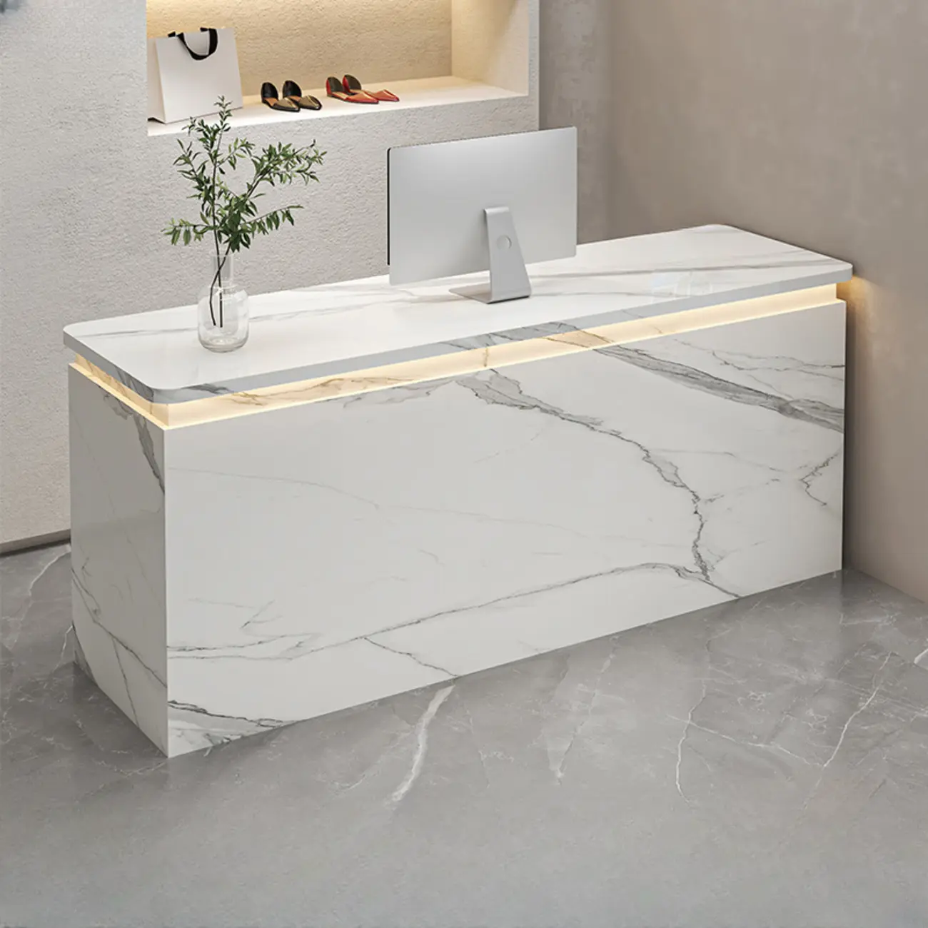 Sleek Rectangular Wood Reception Desk with Lockable Drawers Image - 1 | homeyfad