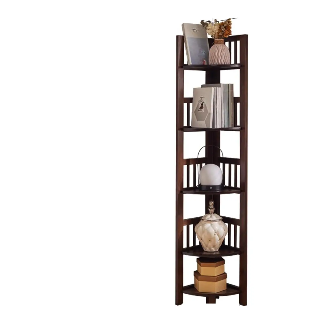 Freestanding Narrow Brown Wood Open Back Corner Bookcase Image - 9 | homeyfad