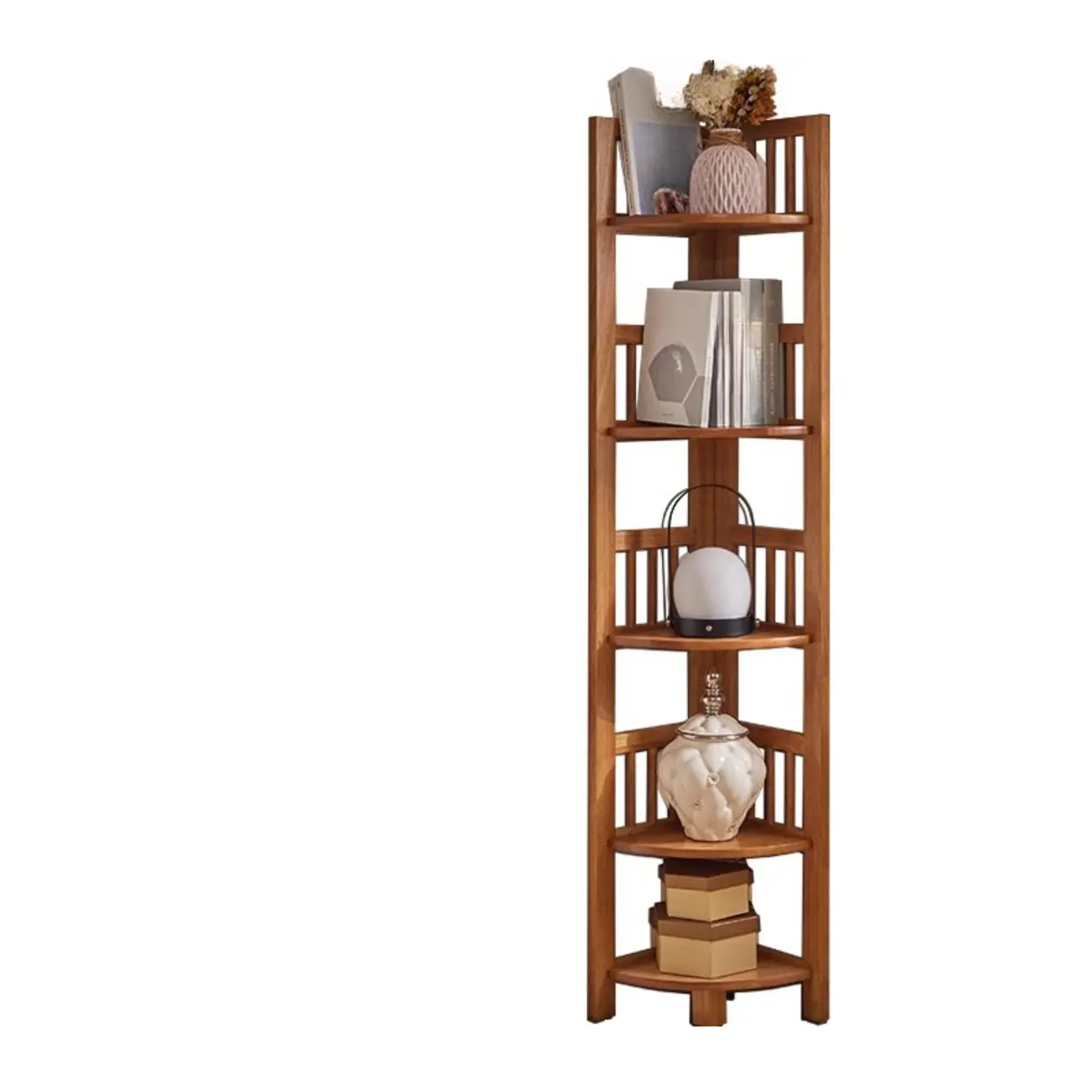 Freestanding Narrow Brown Wood Open Back Corner Bookcase Image - 10 | homeyfad