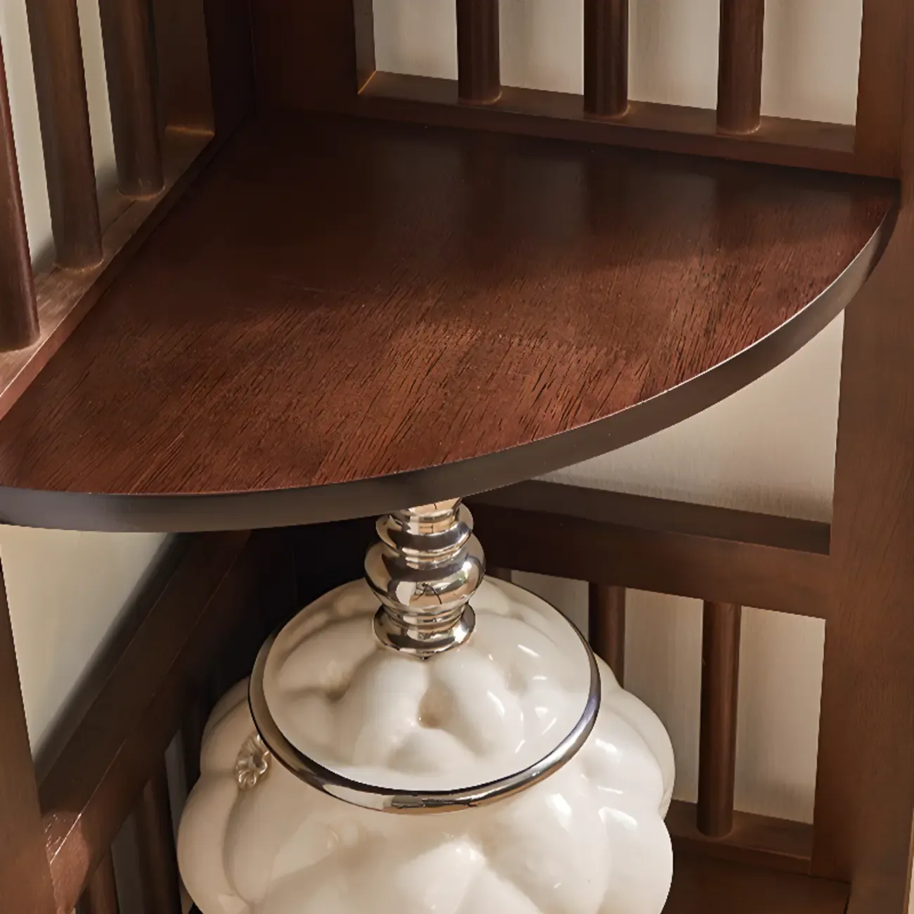 Freestanding Narrow Brown Wood Open Back Corner Bookcase Image - 12