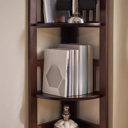 Freestanding Narrow Brown Wood Open Back Corner Bookcase Image - 13
