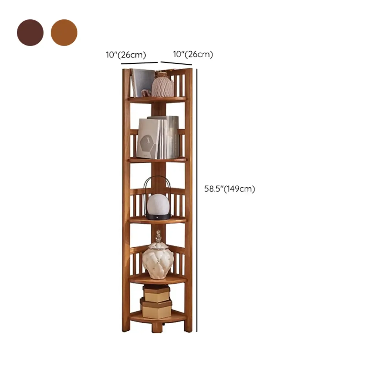 Freestanding Narrow Brown Wood Open Back Corner Bookcase Image - 16