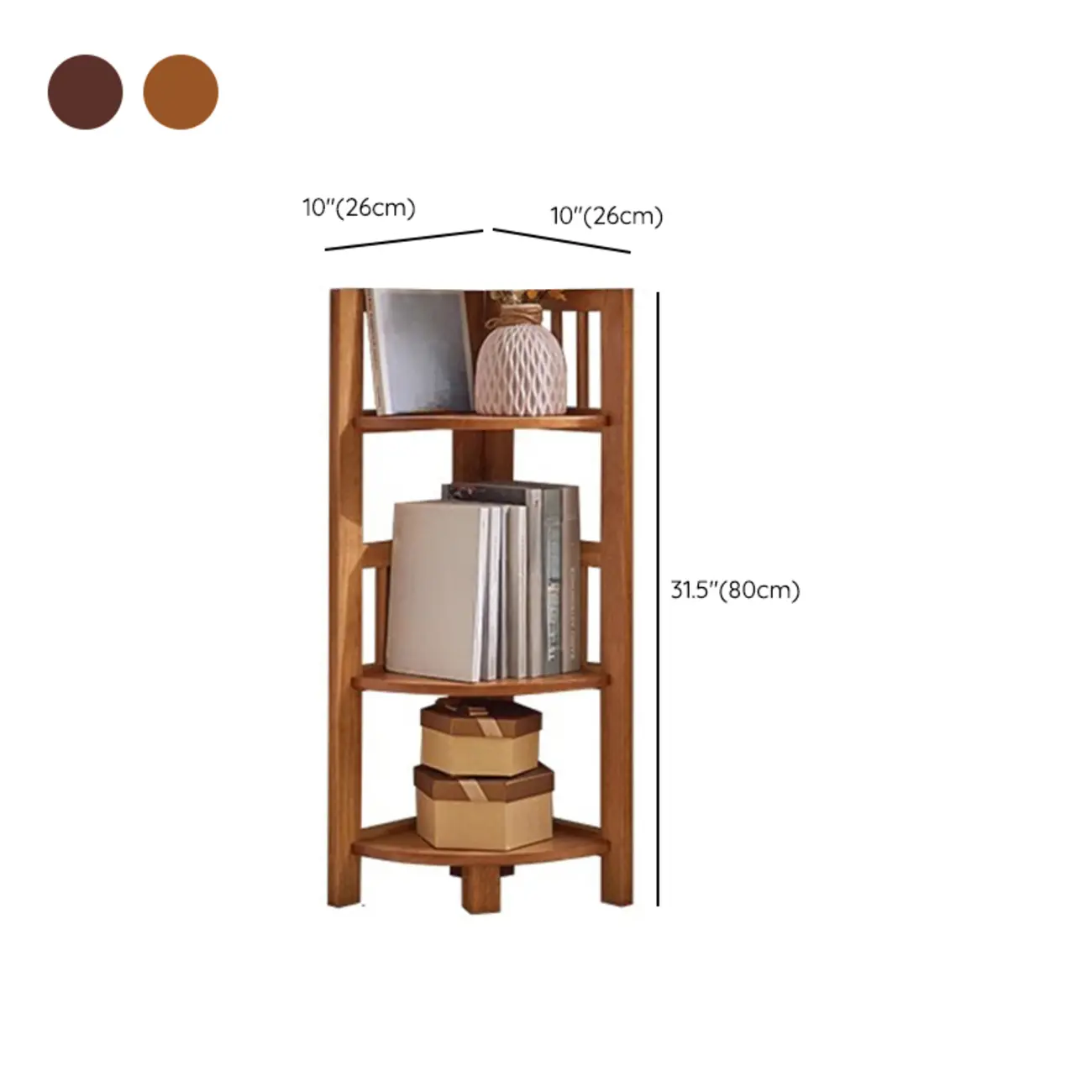 Freestanding Narrow Brown Wood Open Back Corner Bookcase #size | homeyfad