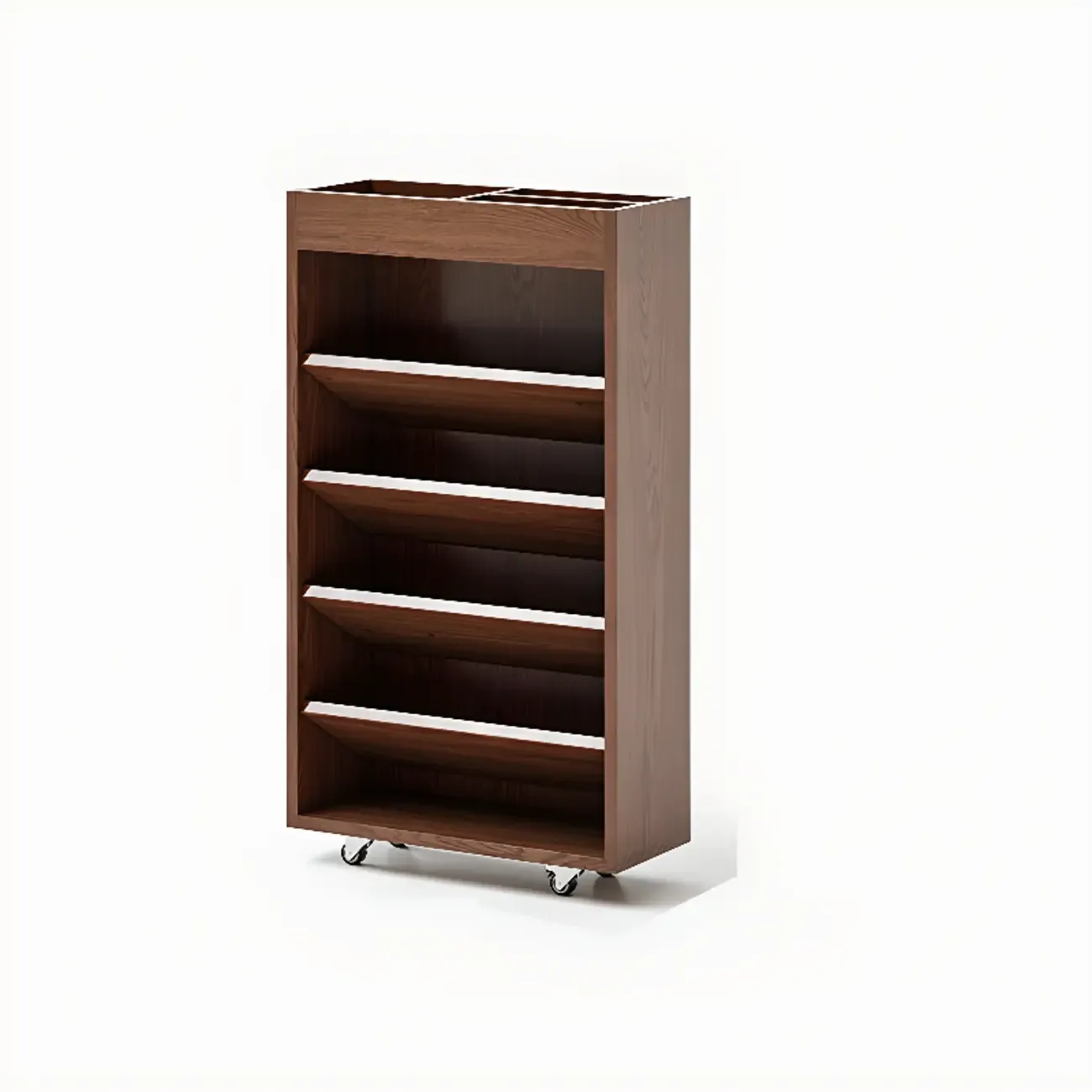 Mobile 5-Shelf Nut-Brown Wood Vertical Bookcase Image - 4