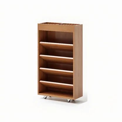 Mobile 5-Shelf Nut-Brown Wood Vertical Bookcase Image - 5