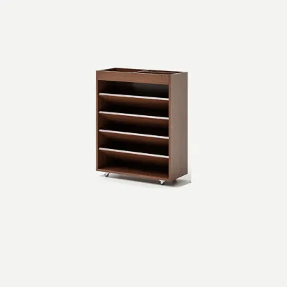 Mobile 5-Shelf Nut-Brown Wood Vertical Bookcase Image - 8