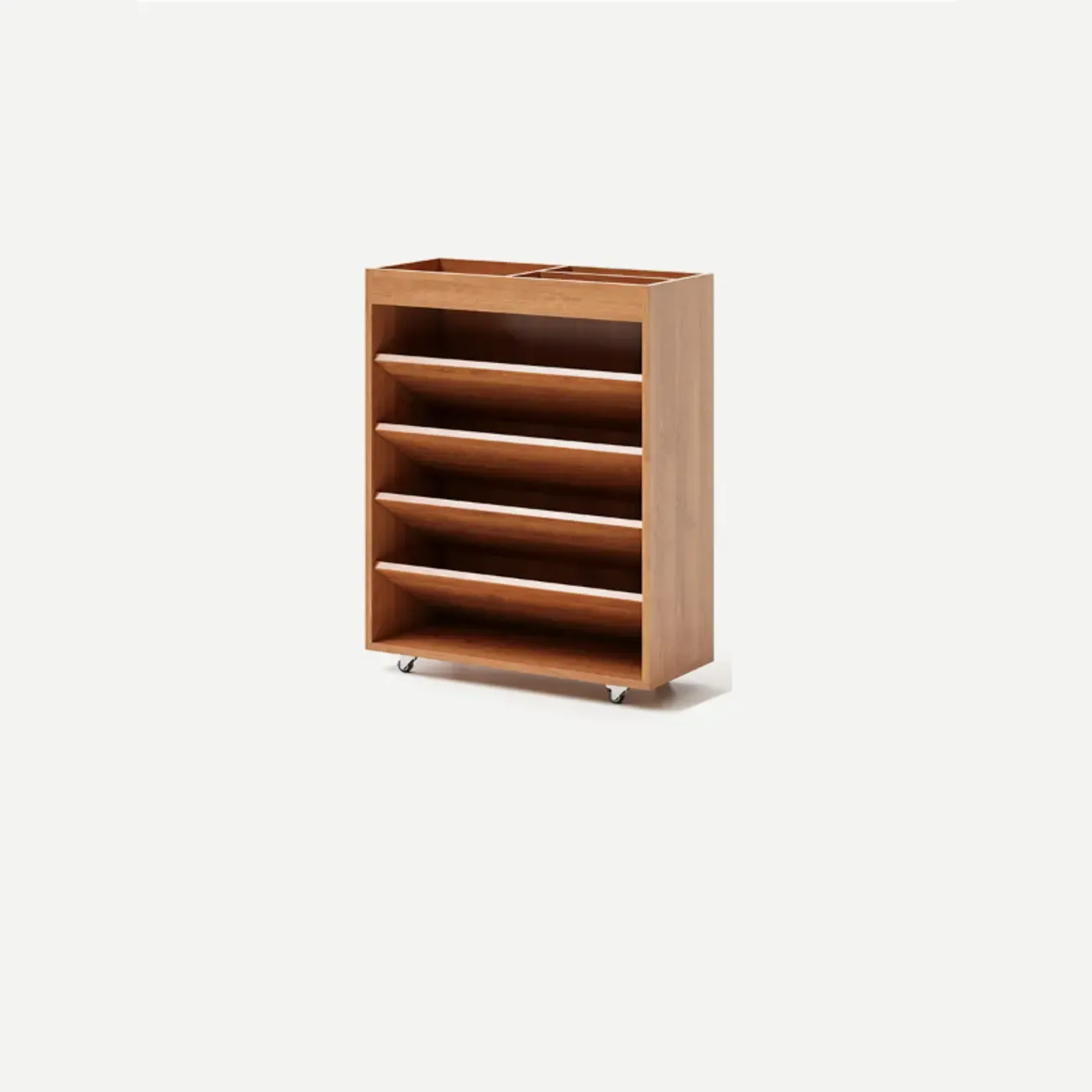 Mobile 5-Shelf Nut-Brown Wood Vertical Bookcase Image - 9