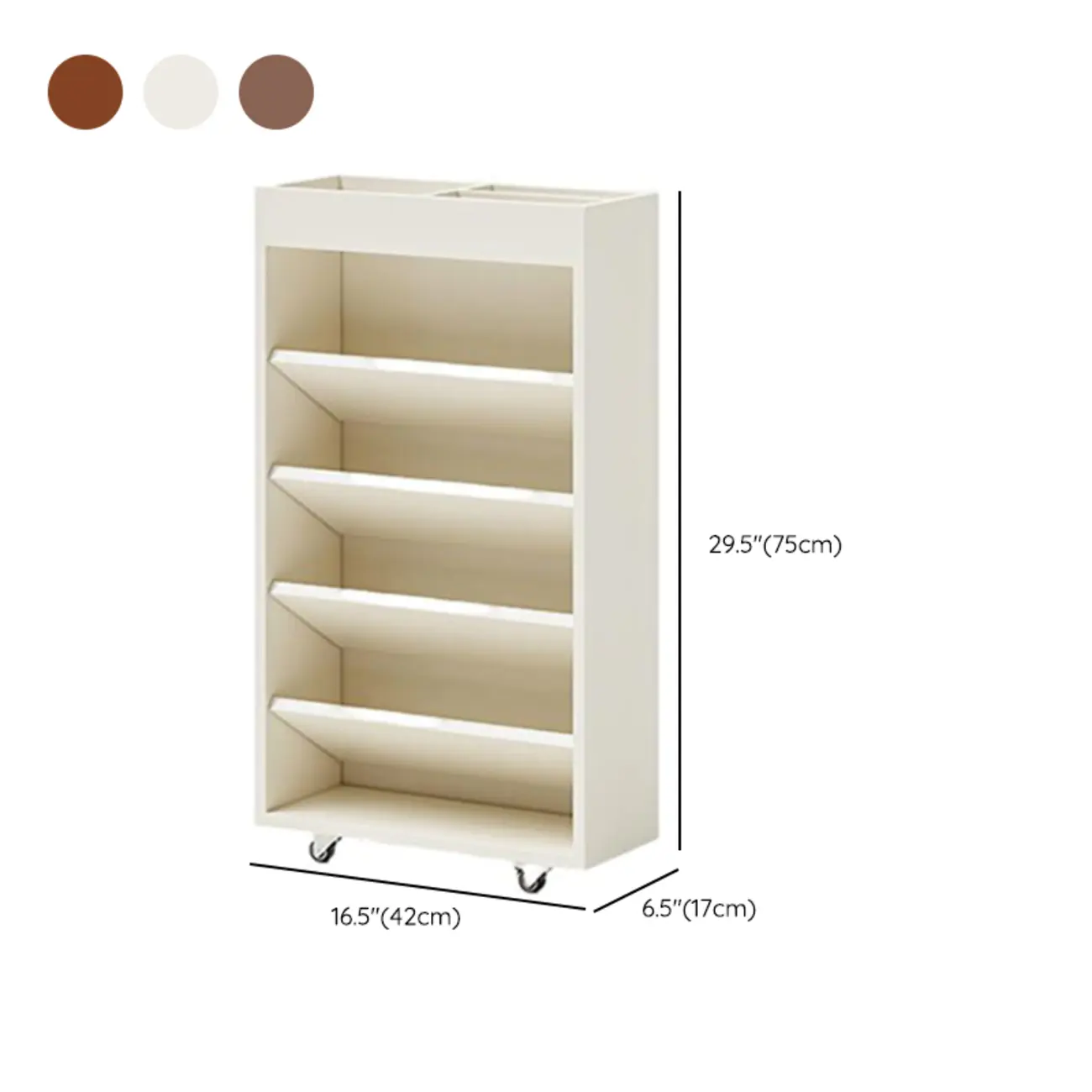 Mobile 5-Shelf Nut-Brown Wood Vertical Bookcase #size